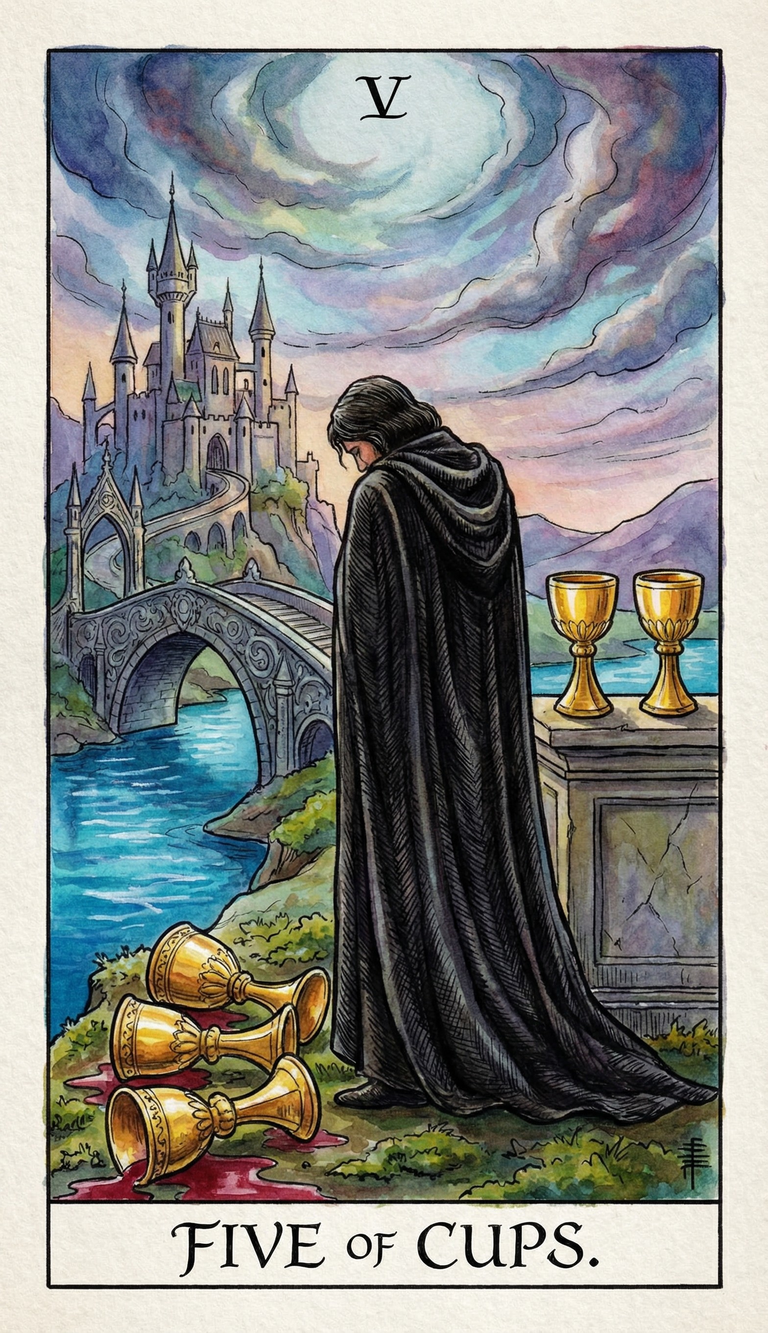 カップの5のタロットカード